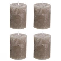 Artículo Velas de pilar de color marrón liso 60×80 mm, juego de 4. Velas decorativas rústicas para un ambiente acogedor.