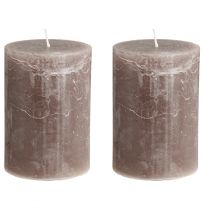 Artículo Velas de pilar de color marrón liso, 85 x 120 mm, juego de 2, de larga duración, decorativas
