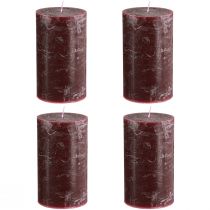 Artículo Juego de 4 velas de pilar burdeos, color liso, 70 x 120 mm - Velas decorativas para el ambiente del hogar y el bienestar
