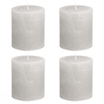 Artículo Velas de color liso, gris claro, velas de pilar de 70×80 mm, 4 piezas, decoración rústica para el hogar y el jardín.