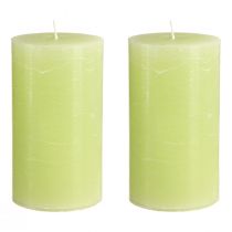 Artículo Velas de pilar de color sólido, verde lima, 85×150 mm, juego de 2, velas de alta calidad para el ambiente y la decoración del hogar.