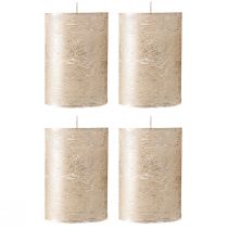 Artículo Velas de pilar metálicas platino de 70 x 100 mm (juego de 4 piezas): elegante decoración de mesa, velas premium de larga duración.