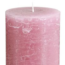 Artículo Velas de pilar rosa polvoriento de 70 × 120 mm, teñidas en su totalidad, juego de 4, velas decorativas para bodas y el hogar