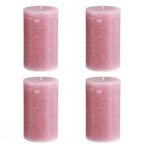 Artículo Velas de pilar rosa polvoriento de 70 × 120 mm, teñidas en su totalidad, juego de 4, velas decorativas para bodas y el hogar