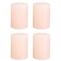 Artículo Velas de pilar de color rosa sólido, rosa claro, 60 x 80 mm, juego de 4, decoración