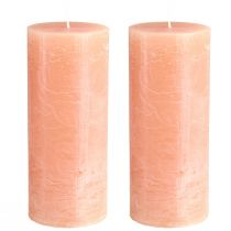 Artículo Juego de 2 velas de pilar, diseño melocotón, 85 x 200 mm - Larga duración de combustión, cera de color en toda la superficie para decoración y relajación