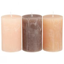 Artículo Velas de pilar lisas 3 colores marrón 60×100mm 12 piezas