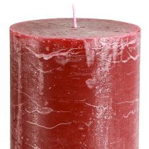 Artículo Velas de pilar rojo oscuro con aspecto de mármol, 85 x 200 mm, juego de 2: larga duración para romance y festividad.