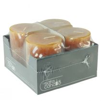 Artículo Velas rústicas amarillas de pilar, 80 x 110 mm, paquete de 4, seguras, duración de combustión: 57 h, calidad RAL.