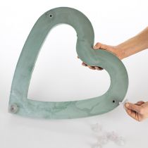 Artículo Corazón de espuma floral, material enchufable abierto, verde, 38 cm, 2 piezas, decoración de boda