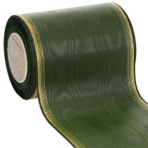 Artículo Elegante cinta de muaré verde oscuro para corona, 125 mm con borde de perla dorada, cinta de luto, decoración de boda, cinta de lazo