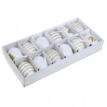 Artículo Huevos de Pascua para colgar blancos, dorados clasificados artificialmente H6cm 12pcs