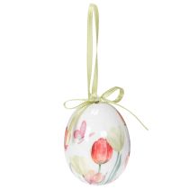 Artículo Decoración de huevo de Pascua, motivo de tulipán con cinta para colgar y decoración primaveral, 6 cm, 12 piezas
