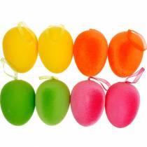 Artículo Huevos de Pascua para colgar huevos coloridos y flocados, Pascua, decoración primaveral, 8 piezas