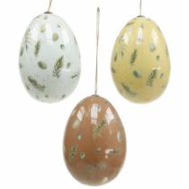 Huevos de pascua para colgar con motivo huevos y plumas blanco, marrón, amarillo surtido 3uds
