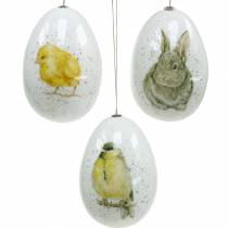 Huevos de Pascua para colgar con motivos animales pollito, pájaro, conejo blanco surtido 3uds