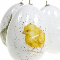 Huevos de Pascua para colgar con motivos animales pollito, pájaro, conejo blanco surtido 3uds