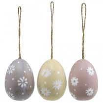 Artículo Huevos de pascua con decoración de flores para colgar huevos de madera clasificados 7cm 3pcs