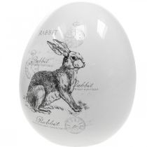 Huevo de cerámica, Decoración de Pascua, Huevo de Pascua con conejos blanco, negro Ø10cm H12cm juego de 2