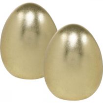 Huevo decorativo dorado, decoración para Pascua, huevo de cerámica H13cm Ø10.5cm 2pcs