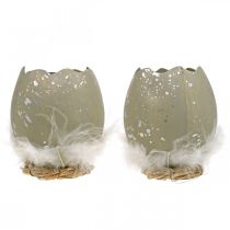 Artículo Huevo para decorar, Pascua, medio huevo decorativo, decoración primaveral Ø8cm H10cm gris, plata 4pcs