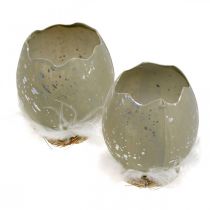 Artículo Huevo para decorar, Pascua, medio huevo decorativo, decoración primaveral Ø8cm H10cm gris, plata 4pcs