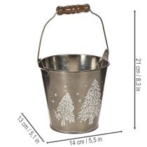 Artículo Cubo decorativo con abetos y asa de madera, 13 cm.