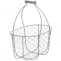 Artículo Cesta de alambre con asa, cestas nostálgicas, cesta de metal shabby chic, aspecto envejecido plateado, blanco L35/30/25cm H46.5/35/25cm juego de 3