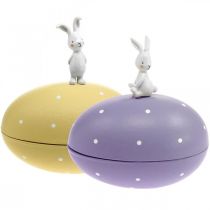 Conejito en huevo, huevo decorativo para rellenar, Pascua, caja decorativa amarillo, morado H17/16cm L15cm juego de 2
