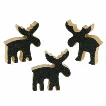 Artículo Decoración navideña dispersa madera de alce brillo negro 5×5,5 cm 12 piezas