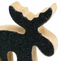 Artículo Decoración navideña dispersa madera de alce brillo negro 5×5,5 cm 12 piezas