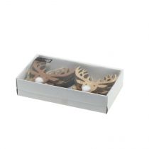 Artículo Colgante navideño Cabeza de alce Madera Marrón, naturale 6,5 x 7cm 8pzs