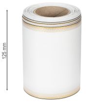 Artículo Elegante cinta de corona de muaré, 125 mm, blanca con ribete dorado - Cinta decorativa de alta calidad para floristería y celebraciones