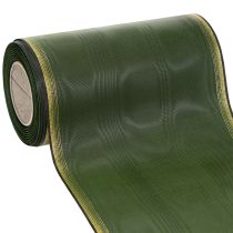 Artículo Elegante cinta de moiré para coronas, 175 mm, verde oscuro con borde perlado y tejido de tafetán para ocasiones festivas.
