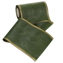 Artículo Elegante cinta de moiré para coronas, 175 mm, verde oscuro con borde perlado y tejido de tafetán para ocasiones festivas.