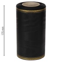 Artículo Elegante cinta de muaré para corona, 175 mm, negra con borde perlado y tejido de tafetán, cinta decorativa para floristería funeraria, cinta de lazo, 25 m