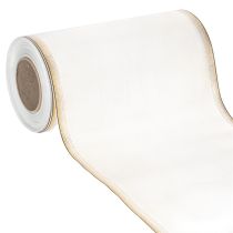 Artículo Elegante cinta de corona de muaré, 200 mm, blanca con borde perlado dorado y acabado especial, 25 m - Perfecta para decoraciones y celebraciones