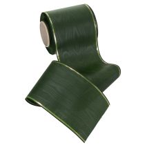 Artículo Elegante cinta de moiré verde con borde dorado, 100 mm x 25 m, para arreglos florales y decoración funeraria.