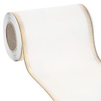 Artículo Elegante cinta de corona de muaré con borde dorado, decoración de boda, cinta de luto, blanca 150 mm x 25 m