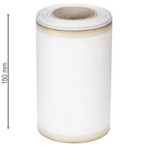 Artículo Elegante cinta de corona de muaré con borde dorado, decoración de boda, cinta de luto, blanca 150 mm x 25 m