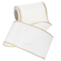 Artículo Elegante cinta de corona de muaré con borde dorado, decoración de boda, cinta de luto, blanca 150 mm x 25 m