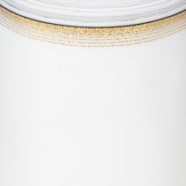 Artículo Elegante cinta de corona de muaré con borde dorado, decoración de boda, cinta de luto, blanca 150 mm x 25 m