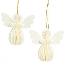 Artículo Colgante ángel panal decoración papel Navidad blanco 6cm 6uds