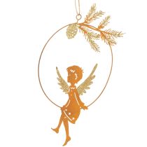 Artículo Colgantes de ángel en metal oxidado con detalles dorados, set de 3 unidades, 23,5x16,5 cm