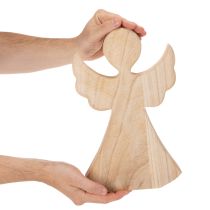 Artículo Ángel decorativo de madera, hecho de madera natural clara, decoración navideña, 30 cm.