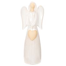 Artículo Figura de ángel con decoración de corazón en color blanco crema, 23 cm.