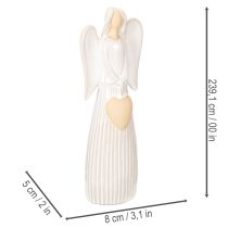 Artículo Figura de ángel con decoración de corazón en color blanco crema, 23 cm.