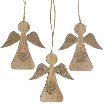 Artículo Percha decorativa ángel de madera brillo 10cm 12pcs