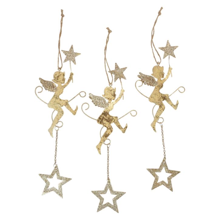 Artículo Ángel colgante estrella decoración navideña para colgar H28cm 3 piezas