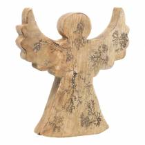 Artículo Ángel de madera con incrustaciones de brillo, madera de mango natural 19,4 × 18,3 cm
